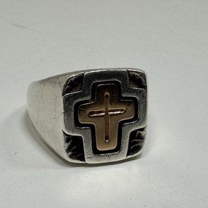 James Avery Sterling Silver 925 / 14k Gold Cross Ring Size 8 2 tone Beautiful